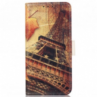 Capa Flip Para Motorola Edge 20 Pro Torre Eiffel No Outono