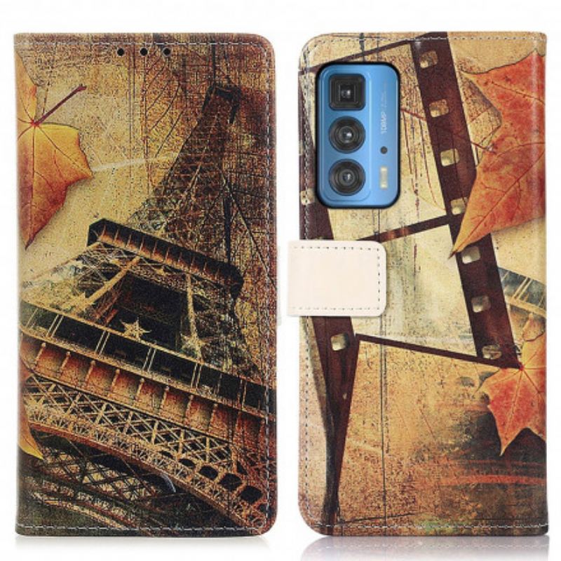 Capa Flip Para Motorola Edge 20 Pro Torre Eiffel No Outono