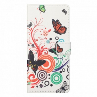 Capa Folio Para Motorola Edge 20 Pro Borboletas E Flores