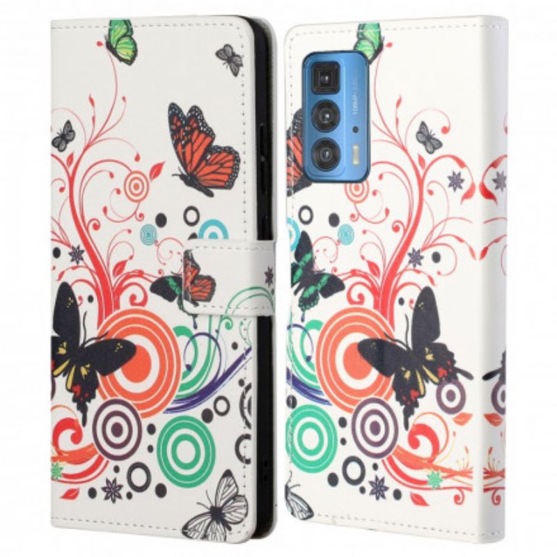 Capa Folio Para Motorola Edge 20 Pro Borboletas E Flores