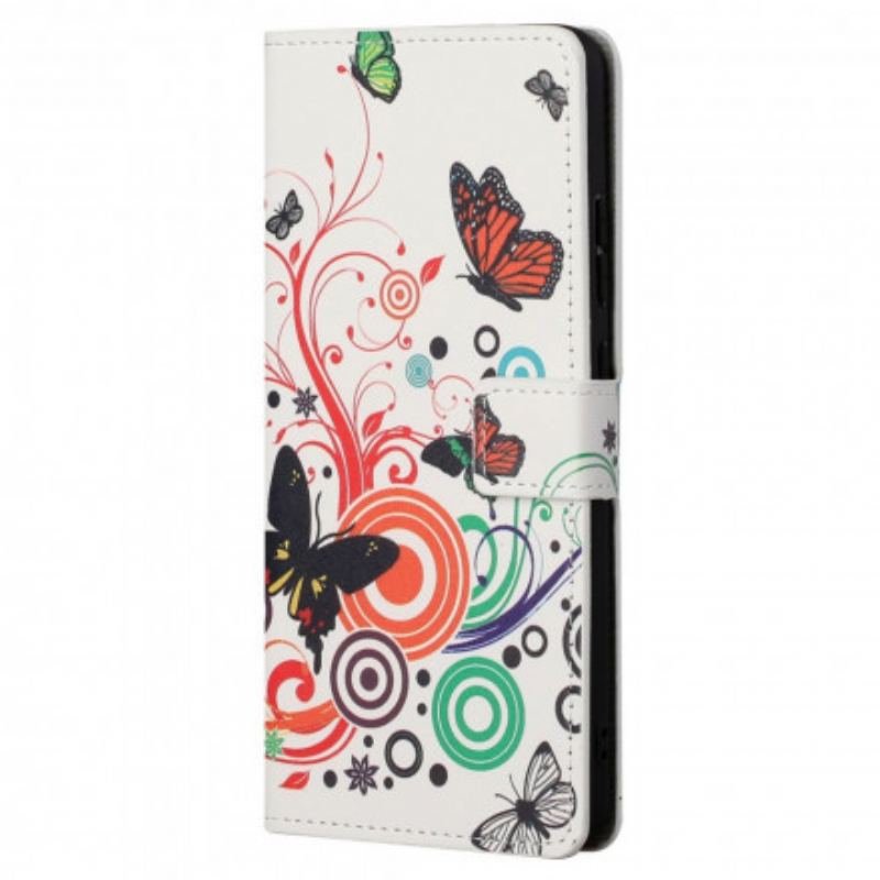 Capa Folio Para Motorola Edge 20 Pro Borboletas E Flores