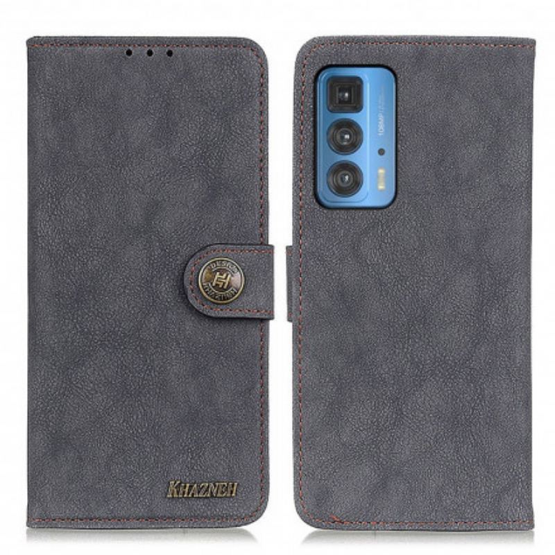 Capa Folio Para Motorola Edge 20 Pro Couro Dividido Retrô Khazneh