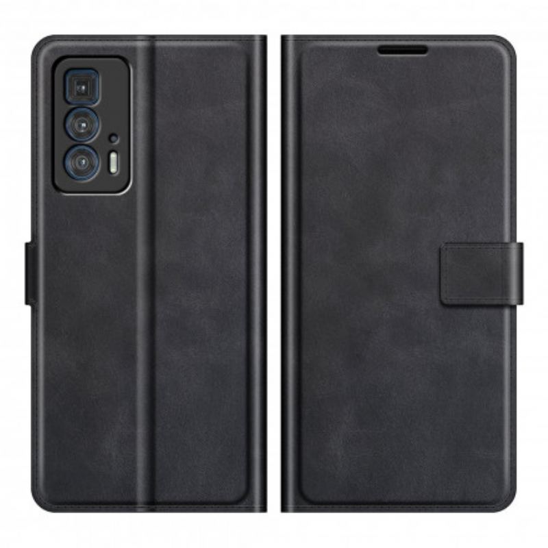 Capa Folio Para Motorola Edge 20 Pro Efeito De Couro Extremo Fino