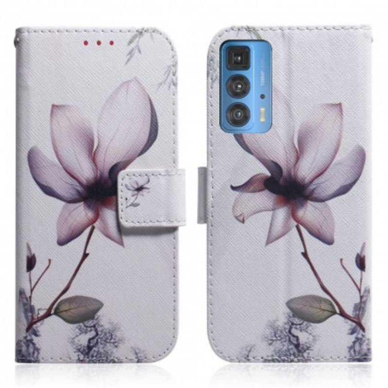 Capa Folio Para Motorola Edge 20 Pro Flor Rosa Empoeirado