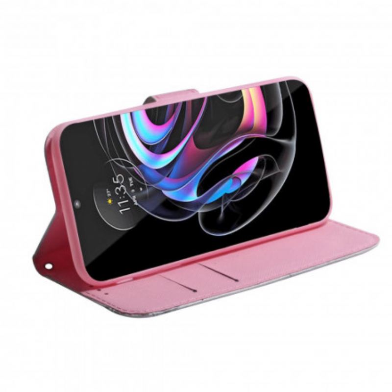 Capa Folio Para Motorola Edge 20 Pro Flor Rosa Empoeirado