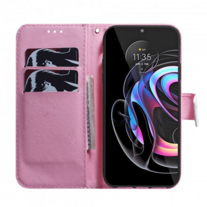 Capa Folio Para Motorola Edge 20 Pro Flor Rosa Empoeirado