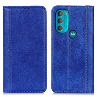 Capa De Celular Para Moto G71 5G Flip Couro Litchi Elegance Dividido