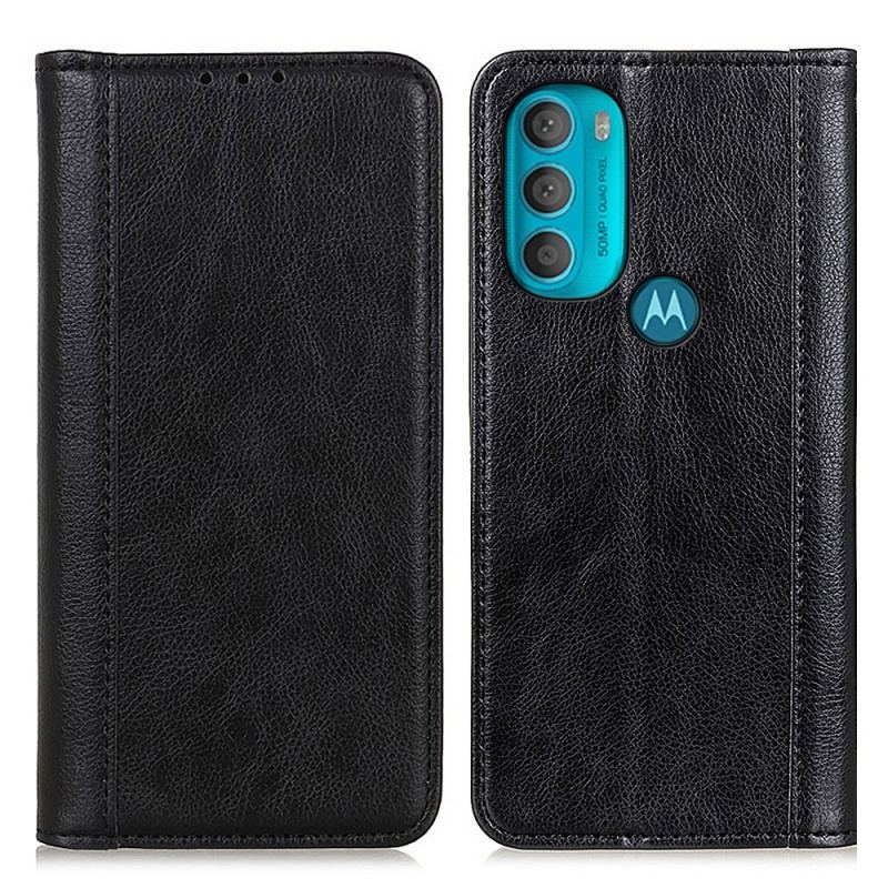 Capa De Celular Para Moto G71 5G Flip Couro Litchi Elegance Dividido