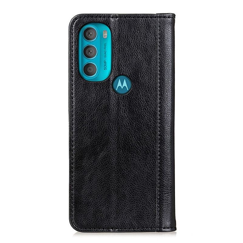 Capa De Celular Para Moto G71 5G Flip Couro Litchi Elegance Dividido