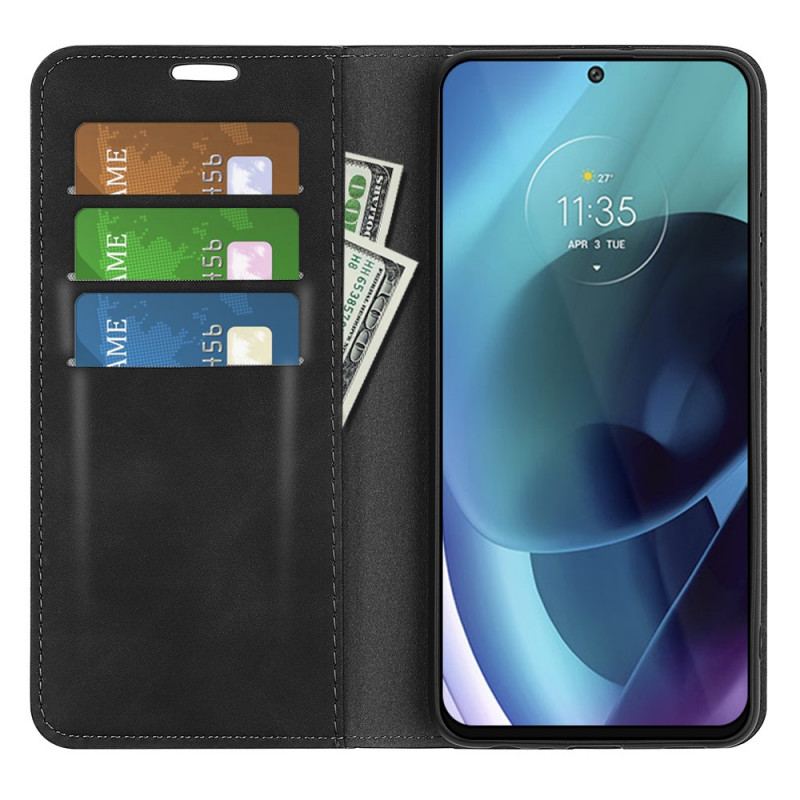 Capa De Celular Para Moto G71 5G Flip Efeito Couro Macio Seda