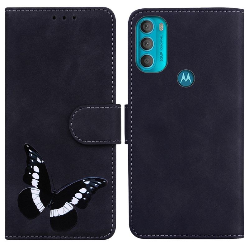 Capa De Couro Para Moto G71 5G Borboleta Com Toque De Pele