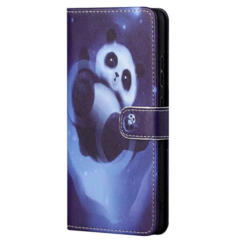 Capa De Couro Para Moto G71 5G De Cordão Espaço Panda Com Lanyard