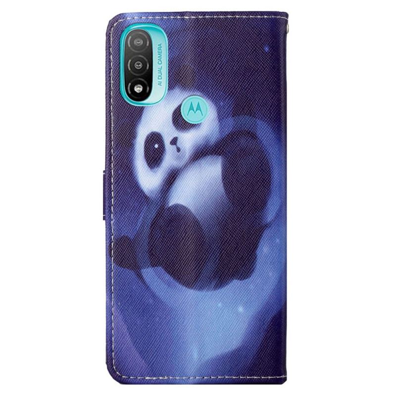 Capa De Couro Para Moto G71 5G De Cordão Espaço Panda Com Lanyard