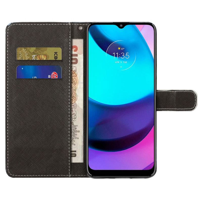 Capa De Couro Para Moto G71 5G De Cordão Espaço Panda Com Lanyard