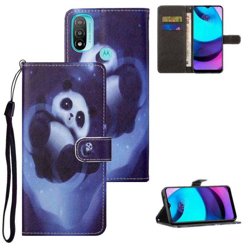 Capa De Couro Para Moto G71 5G De Cordão Espaço Panda Com Lanyard