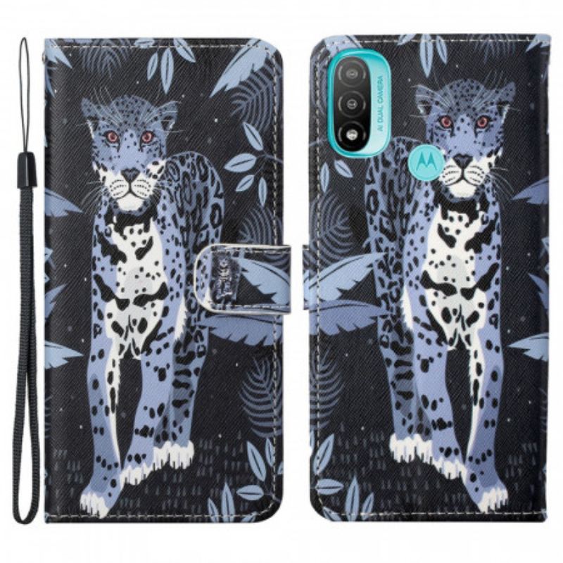 Capa De Couro Para Moto G71 5G De Cordão Leopardo Strappy