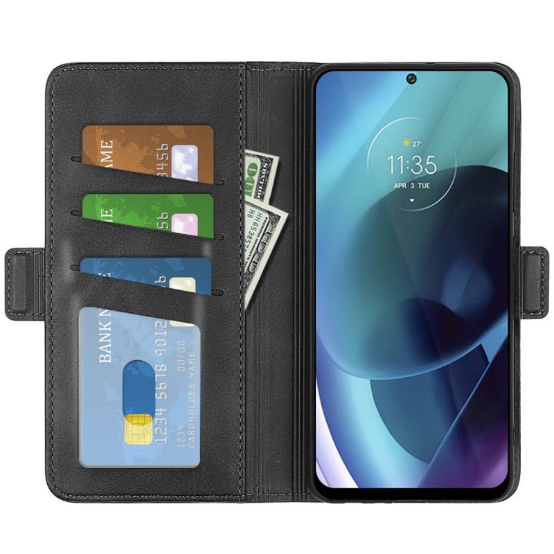 Capa De Couro Para Moto G71 5G Flip Aba Dupla