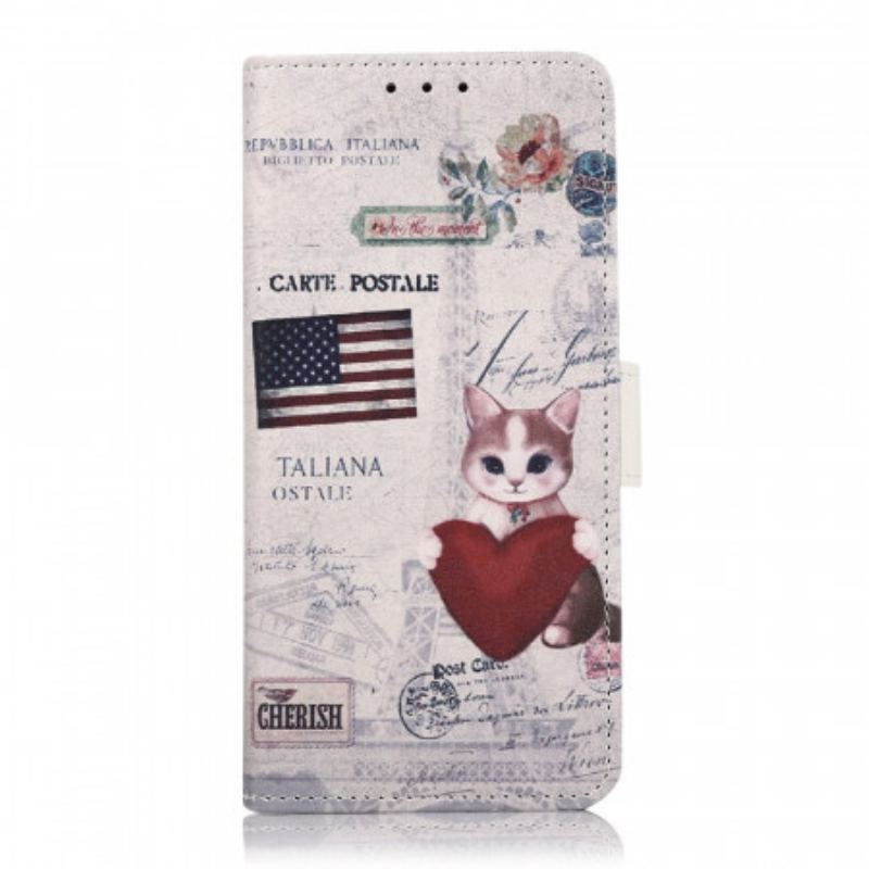 Capa De Couro Para Moto G71 5G Gato Viajante