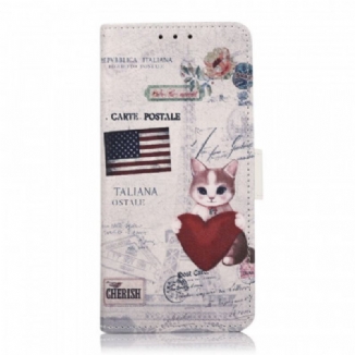 Capa De Couro Para Moto G71 5G Gato Viajante