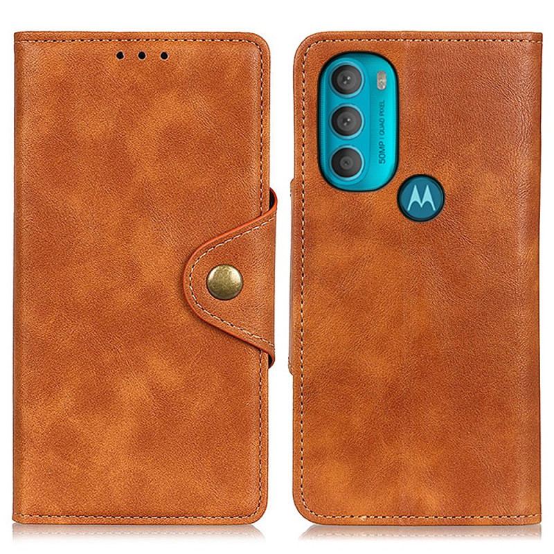 Capa De Couro Para Moto G71 5G Couro Sintético Vintage E Botão