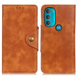 Capa De Couro Para Moto G71 5G Couro Sintético Vintage E Botão