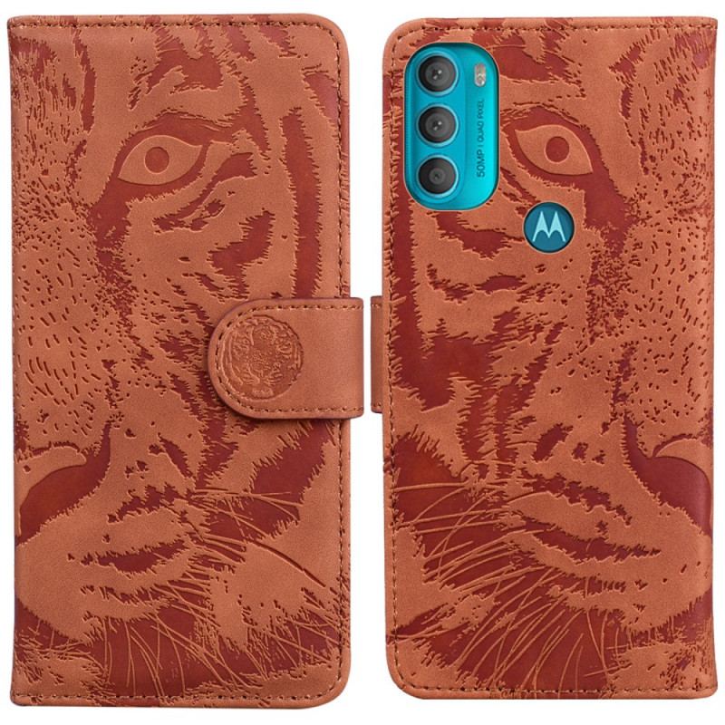 Capa Em Pele Para Moto G71 5G Estampa Cara De Tigre