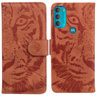 Capa Em Pele Para Moto G71 5G Estampa Cara De Tigre