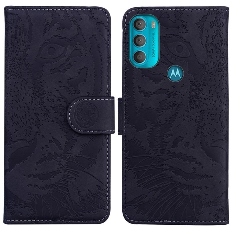 Capa Em Pele Para Moto G71 5G Estampa Cara De Tigre