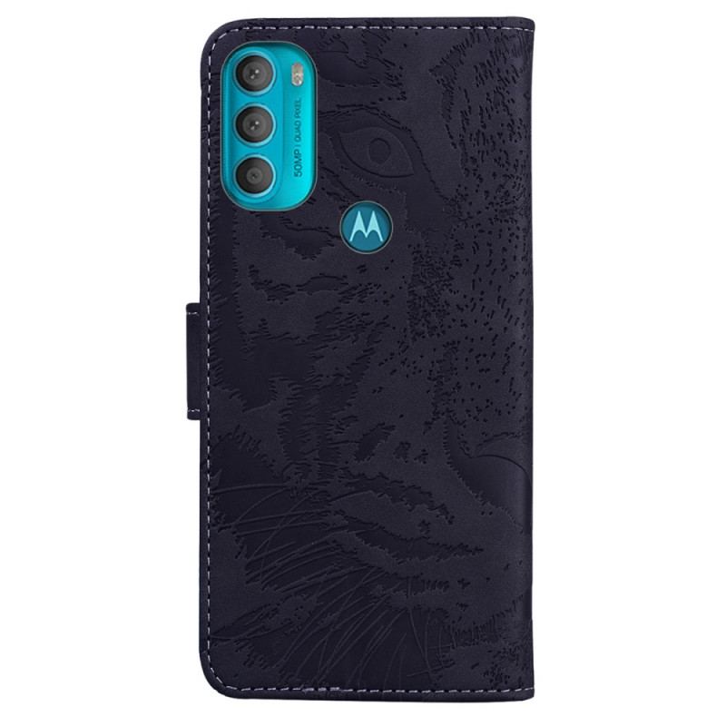 Capa Em Pele Para Moto G71 5G Estampa Cara De Tigre