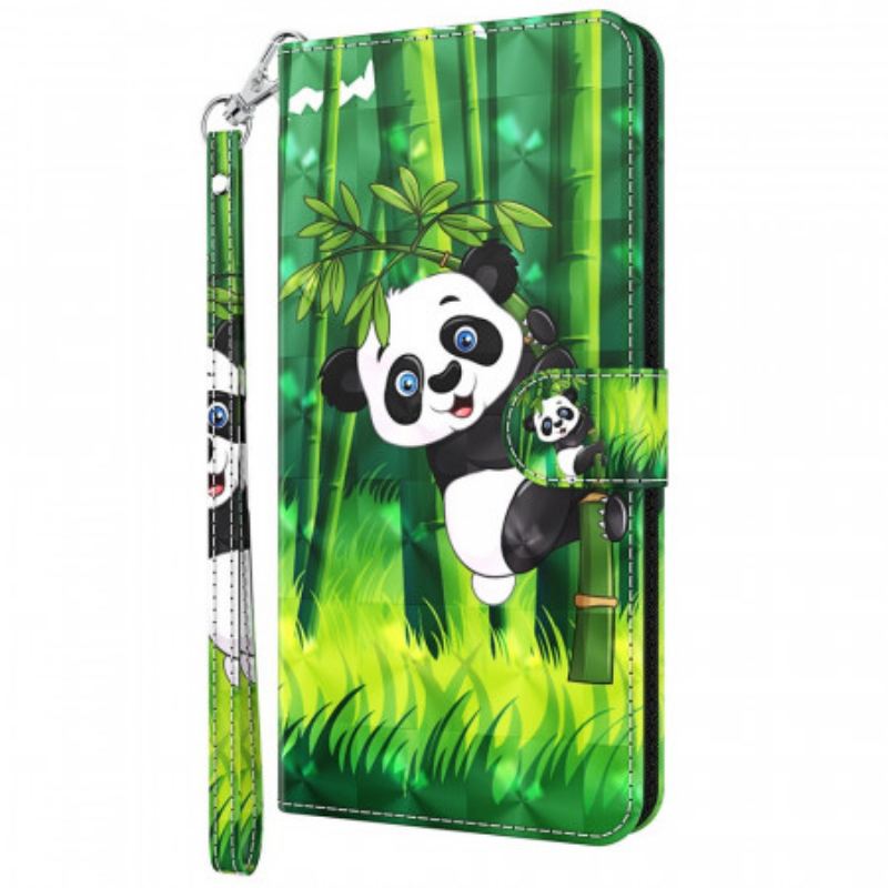 Capa Em Pele Para Moto G71 5G Panda E Bambu