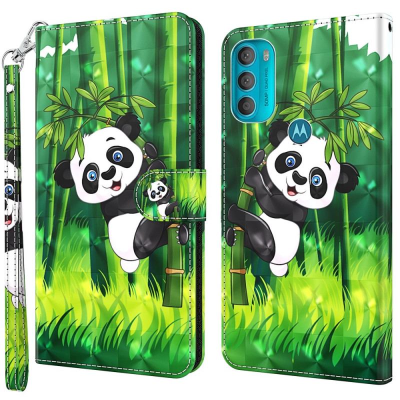 Capa Em Pele Para Moto G71 5G Panda E Bambu