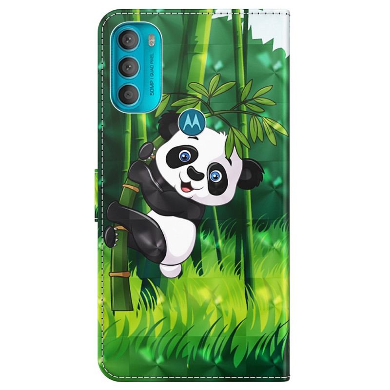 Capa Em Pele Para Moto G71 5G Panda E Bambu