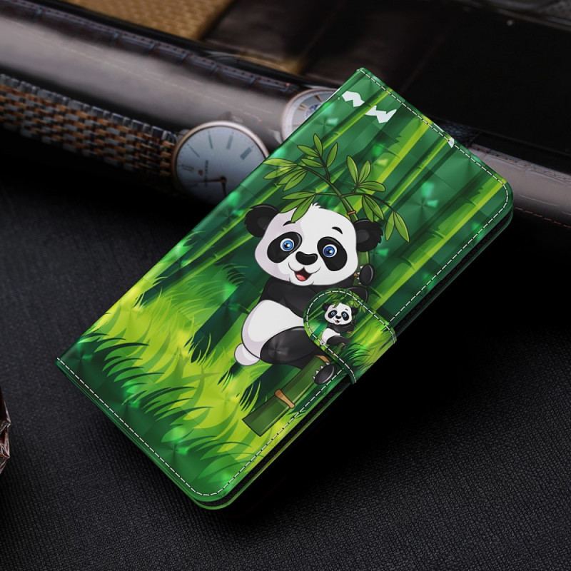 Capa Em Pele Para Moto G71 5G Panda E Bambu