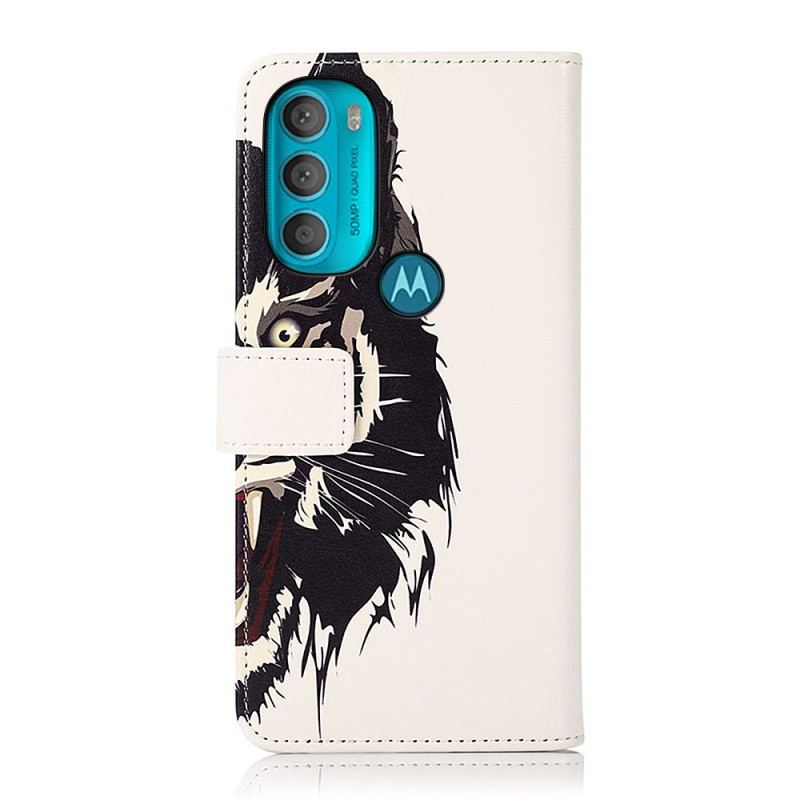 Capa Flip Para Moto G71 5G Tigre Feroz