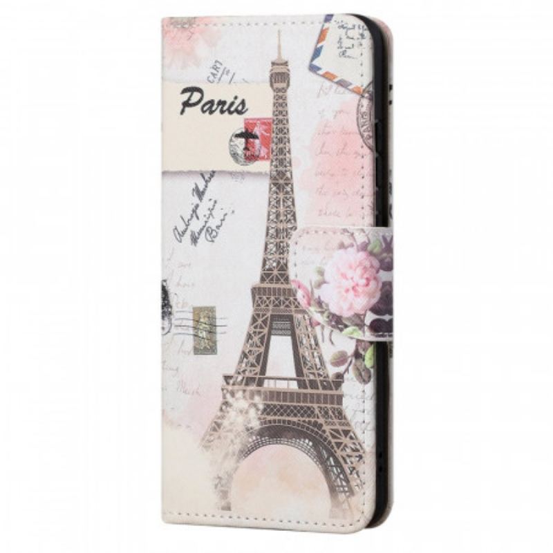 Capa Folio Para Moto G71 5G Torre Eiffel Retrô