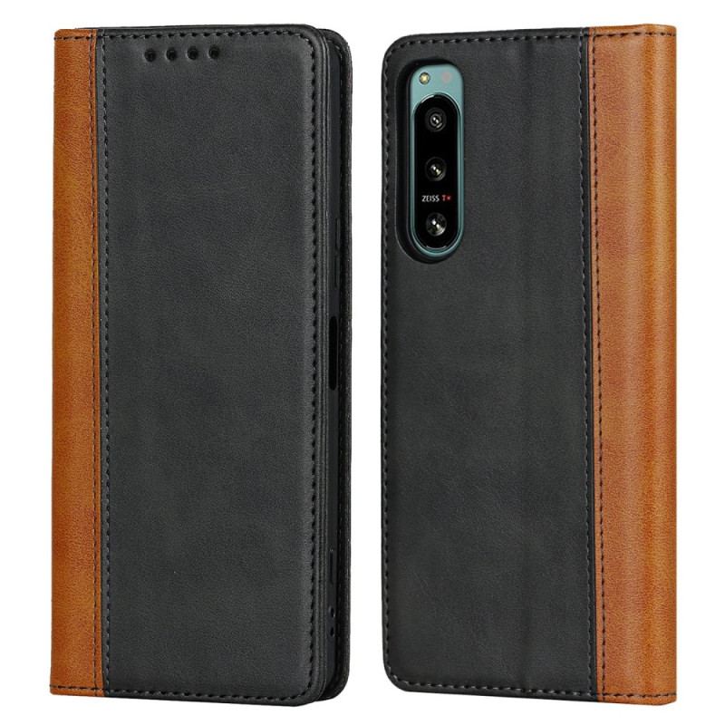 Capa De Celular Para Sony Xperia 5 IV Flip Efeito De Couro De Dois Tons