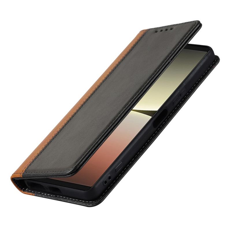 Capa De Celular Para Sony Xperia 5 IV Flip Efeito De Couro De Dois Tons