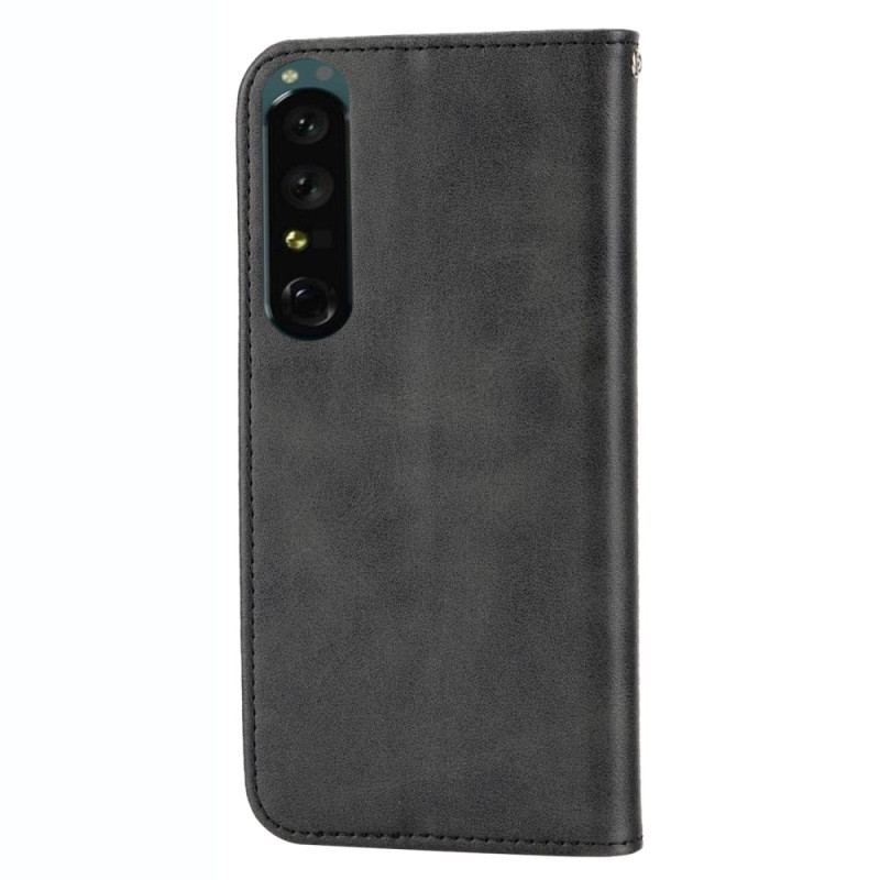 Capa De Celular Para Sony Xperia 5 IV Flip Estilo De Couro Padrão 3d Com Alça