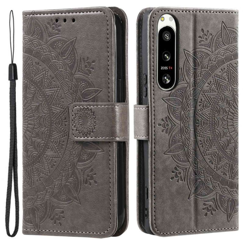 Capa De Couro Para Sony Xperia 5 IV De Cordão Mandala Do Sol Strappy