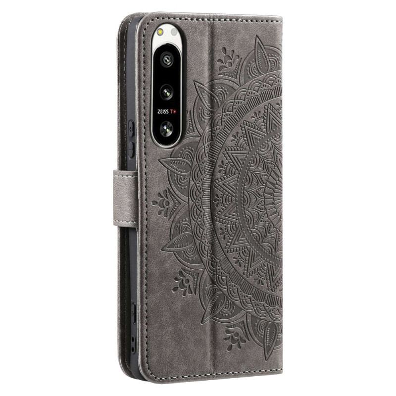 Capa De Couro Para Sony Xperia 5 IV De Cordão Mandala Do Sol Strappy