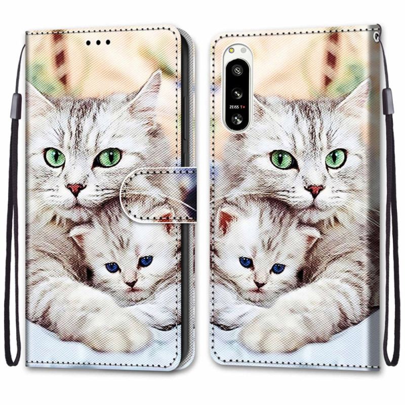 Capa De Couro Para Sony Xperia 5 IV Família De Gatos