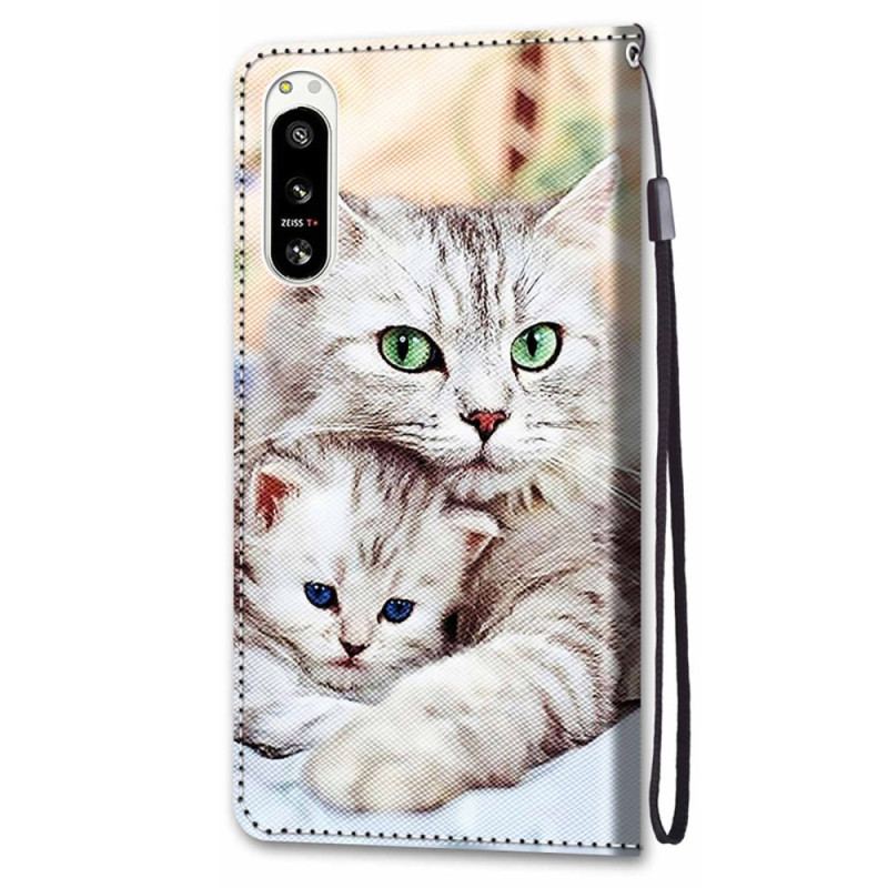 Capa De Couro Para Sony Xperia 5 IV Família De Gatos