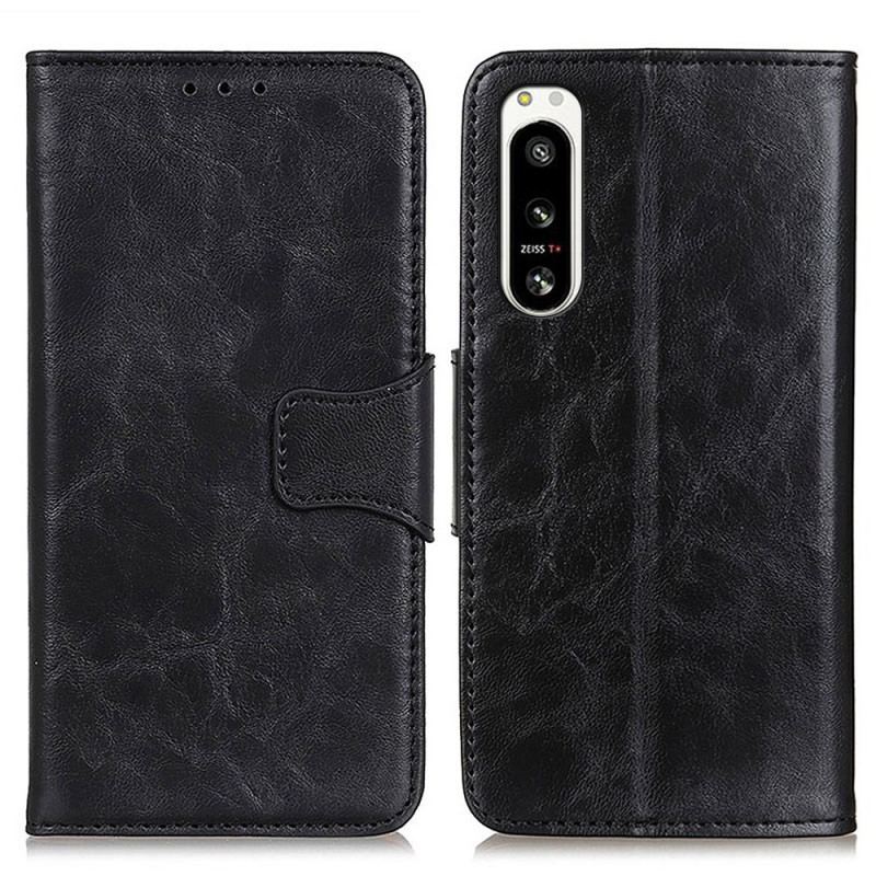 Capa De Couro Para Sony Xperia 5 IV Fecho Vintage De Couro Rachado