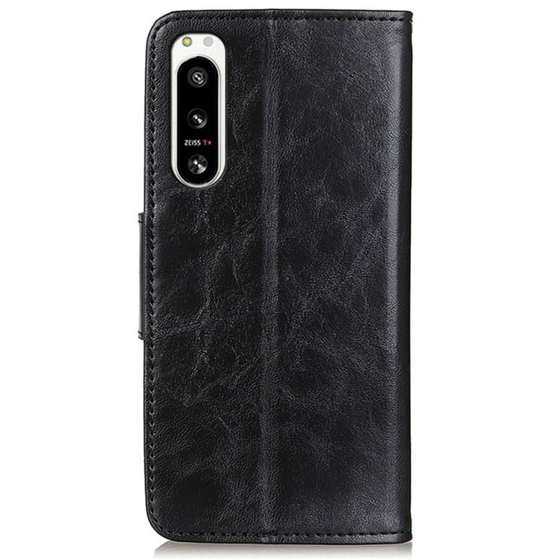 Capa De Couro Para Sony Xperia 5 IV Fecho Vintage De Couro Rachado