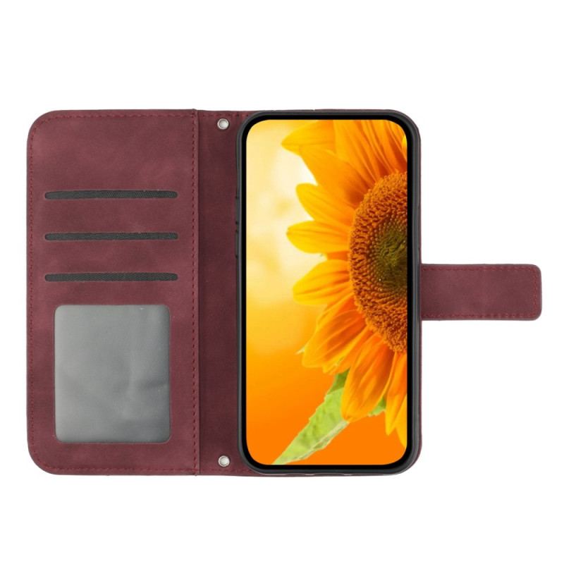 Capa Em Pele Para Sony Xperia 5 IV Alça Girassol