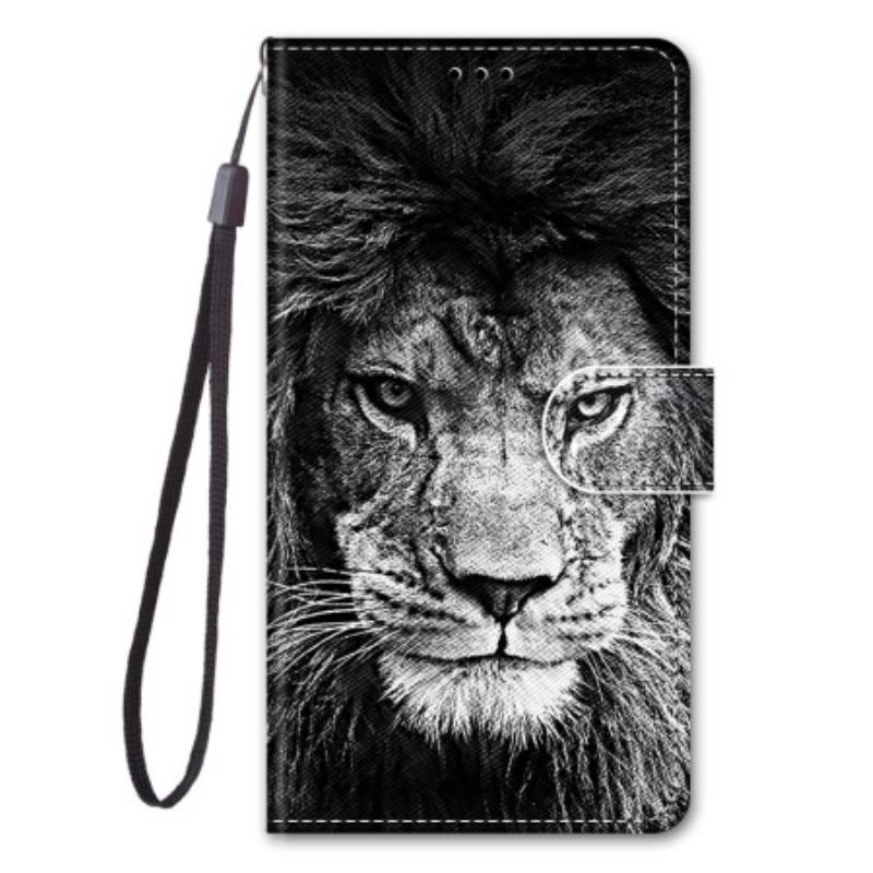 Capa Em Pele Para Sony Xperia 5 IV De Cordão Cordão Leão