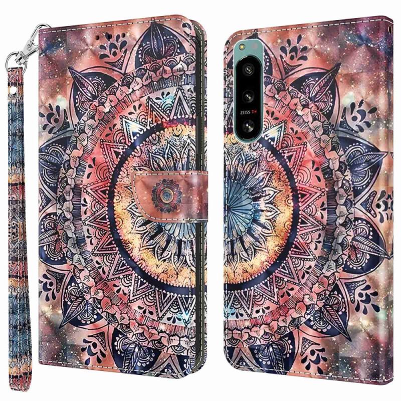 Capa Em Pele Para Sony Xperia 5 IV De Cordão Mandala De Tiras Coloridas