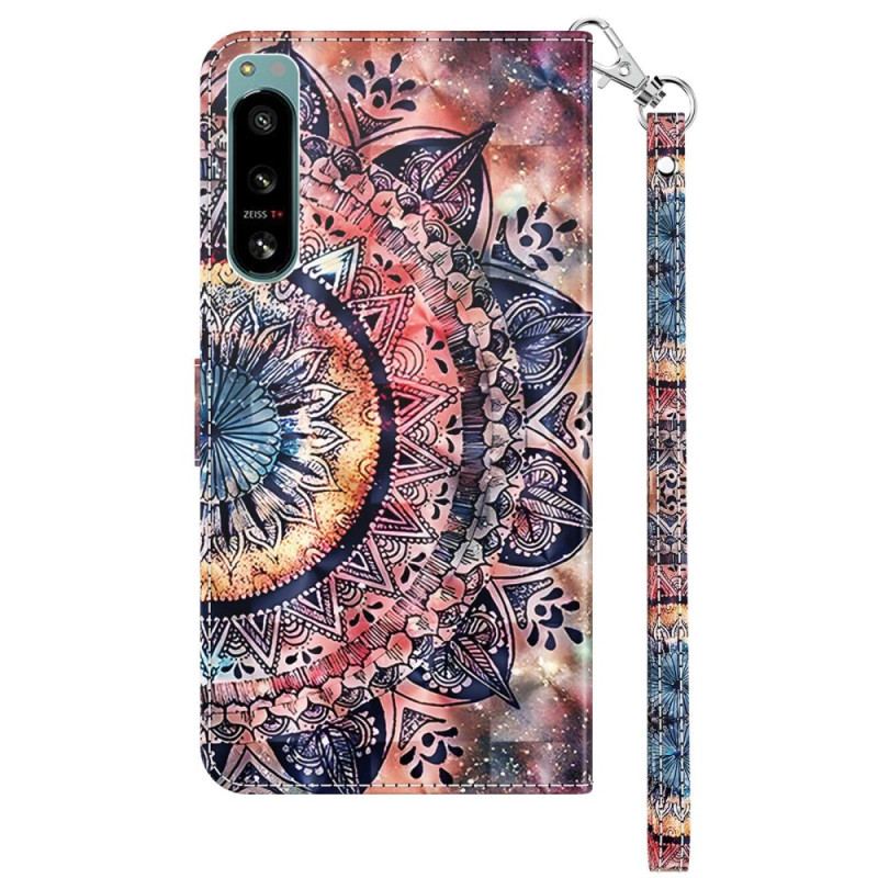 Capa Em Pele Para Sony Xperia 5 IV De Cordão Mandala De Tiras Coloridas