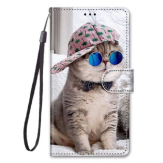 Capa Em Pele Para Sony Xperia 5 IV De Cordão Yo Cat Com Alça