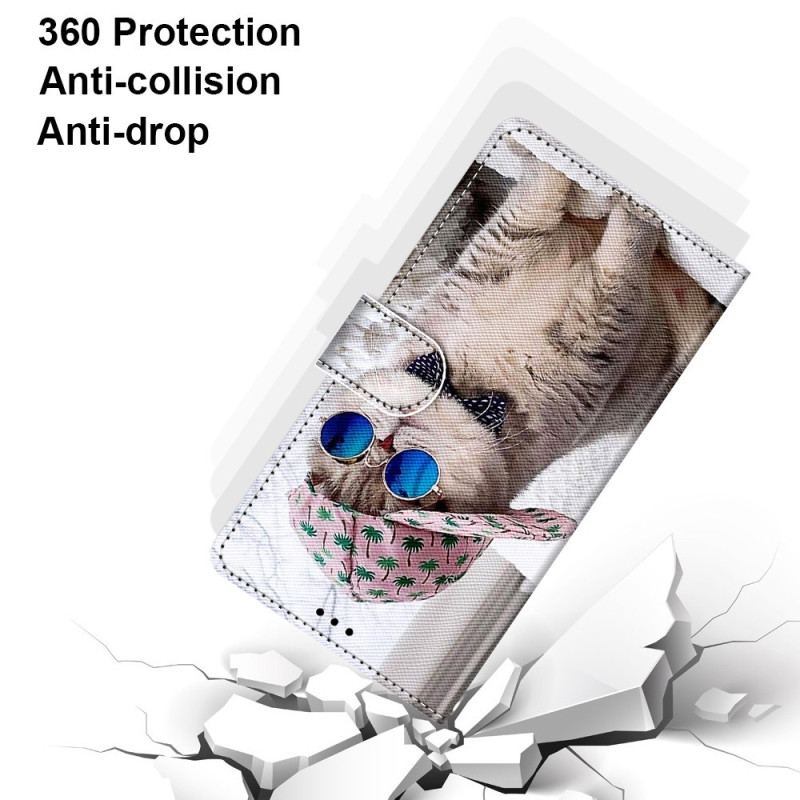 Capa Em Pele Para Sony Xperia 5 IV De Cordão Yo Cat Com Alça